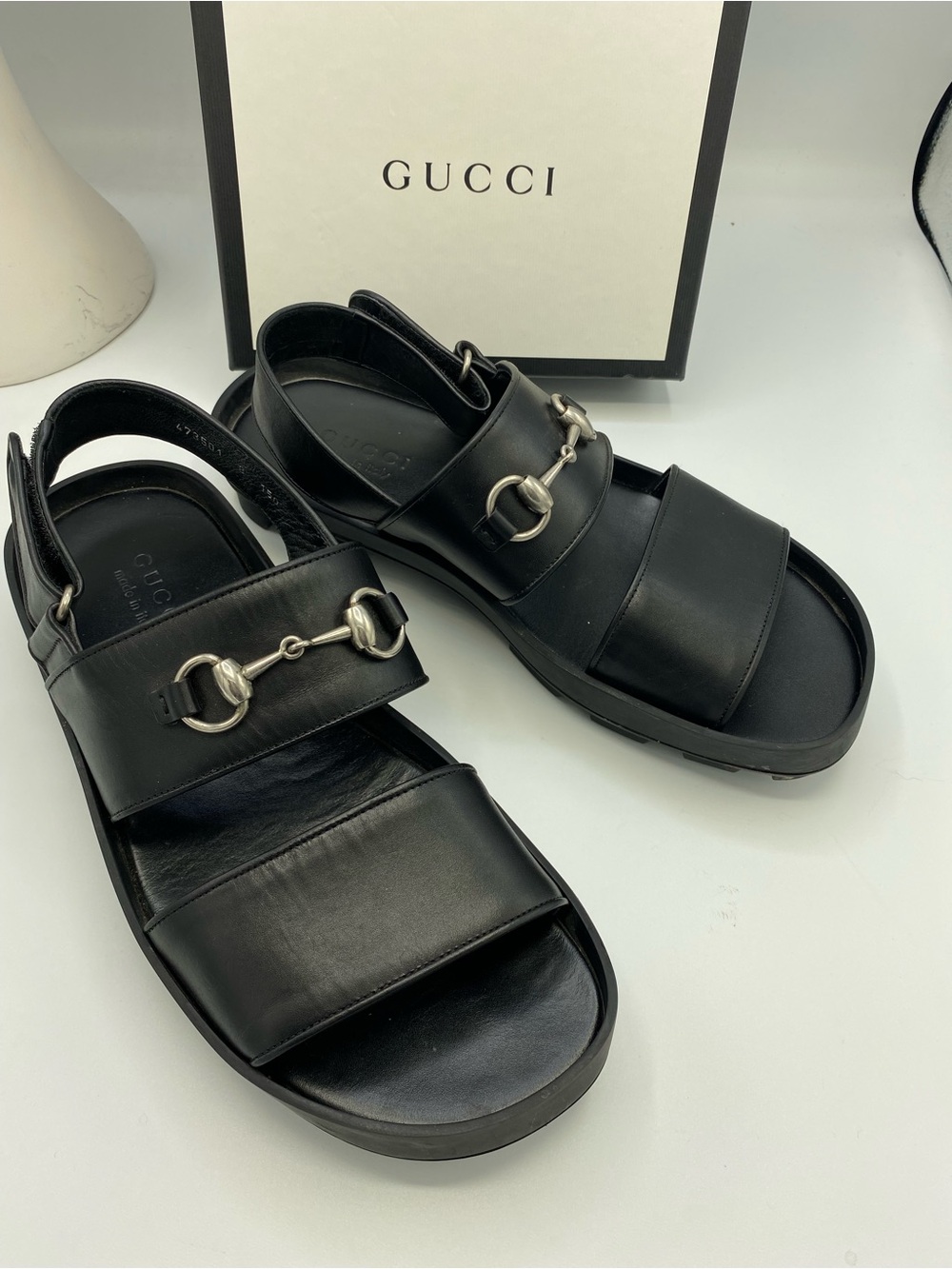 Gucci Black Leather Horsebit Strap Sandals size 8 men’s/10 women